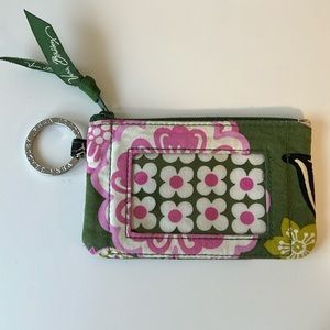Vera Bradley Olivia Pink Zip Top ID Card Lanyard Keyring Case Wallet Like New